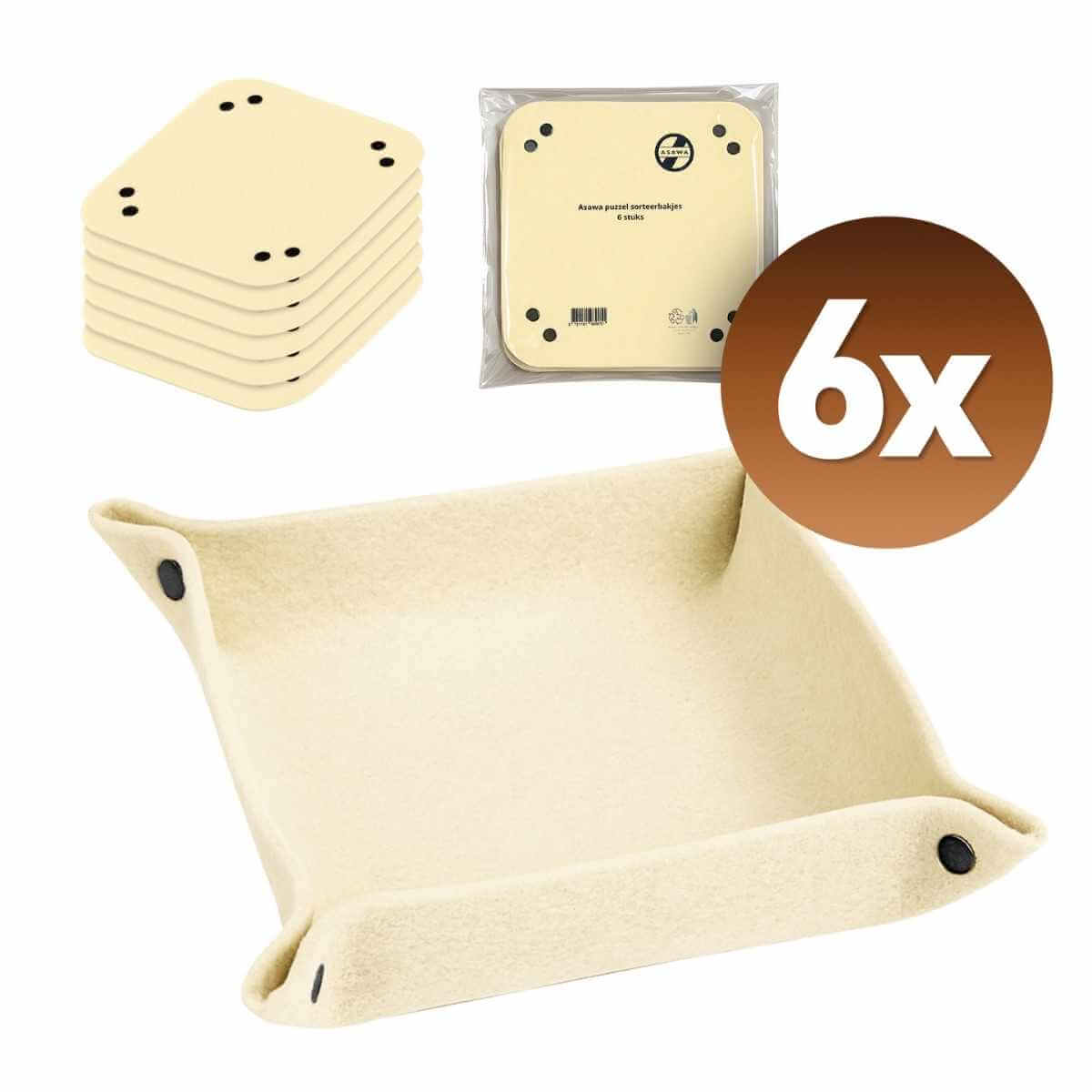 Set van 6 vilten sorteervakjes voor puzzels, inclusief op voorraad leverbare vierkante variant.