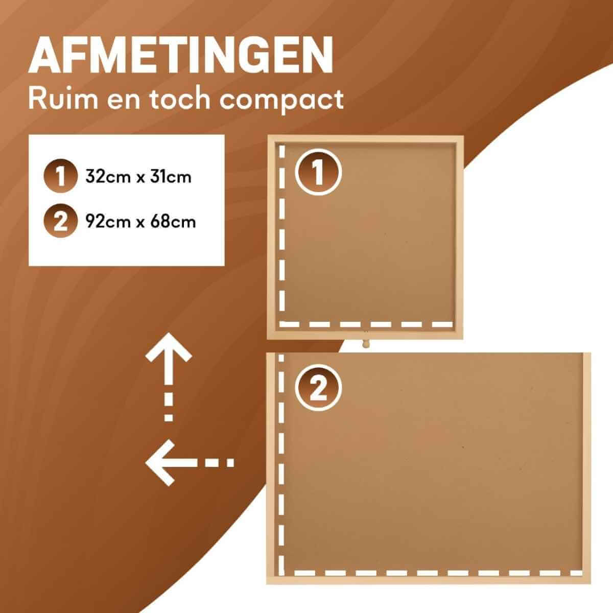 Measurement chart for cardboard boxes with dimensions on a brown background